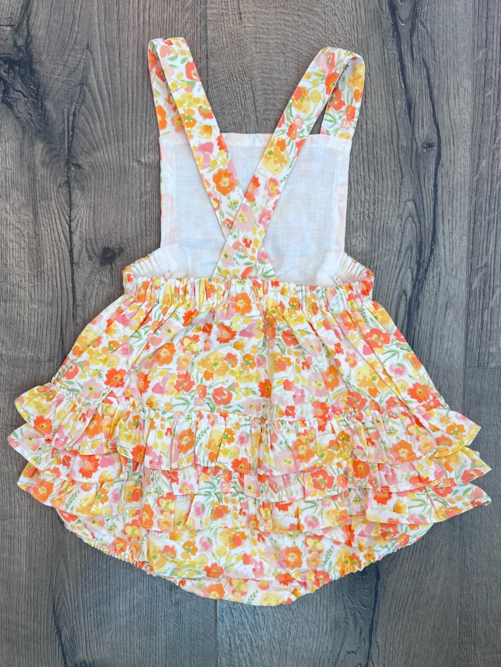 Floral Ruffle Butt Romper - Orange & Yellow - 3T - Picture 2 of 7